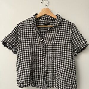 Quince Black and White Gingham Linen Button Down Shirt